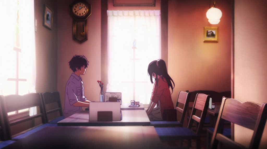 Oreki and Chitanda have their first date at a coffee shop